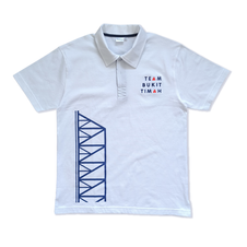 White polo t-shirt with blue print and logo embroidery