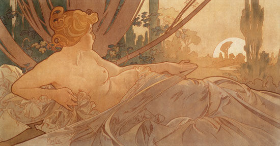 Pintura de Dawn - Alphonse Mucha