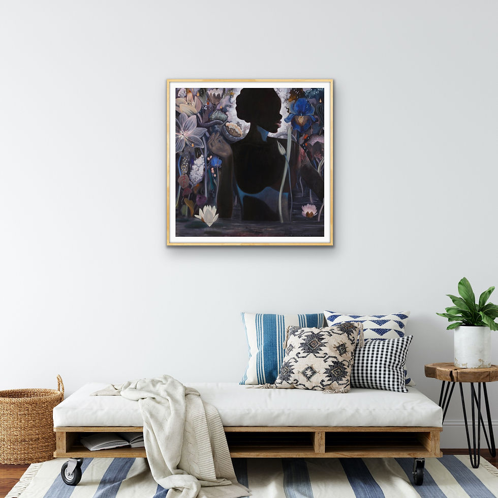Thumbnail: Moonlight Swim, Lotus  - hand embellished print