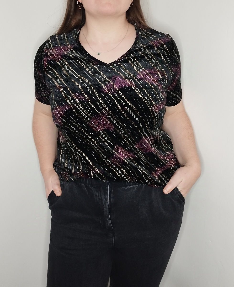 Thumbnail: Vintage Sparkly Black & Pink Blouse