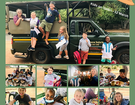 Collage of photos of children on safari with Kedibone Safaris