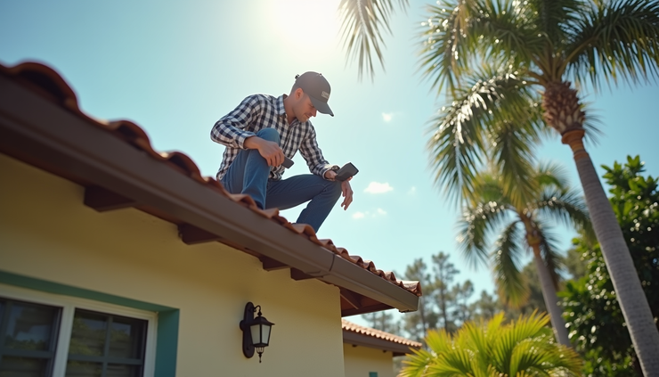 Eye-level view of a home inspector examining a roof in Central Florida