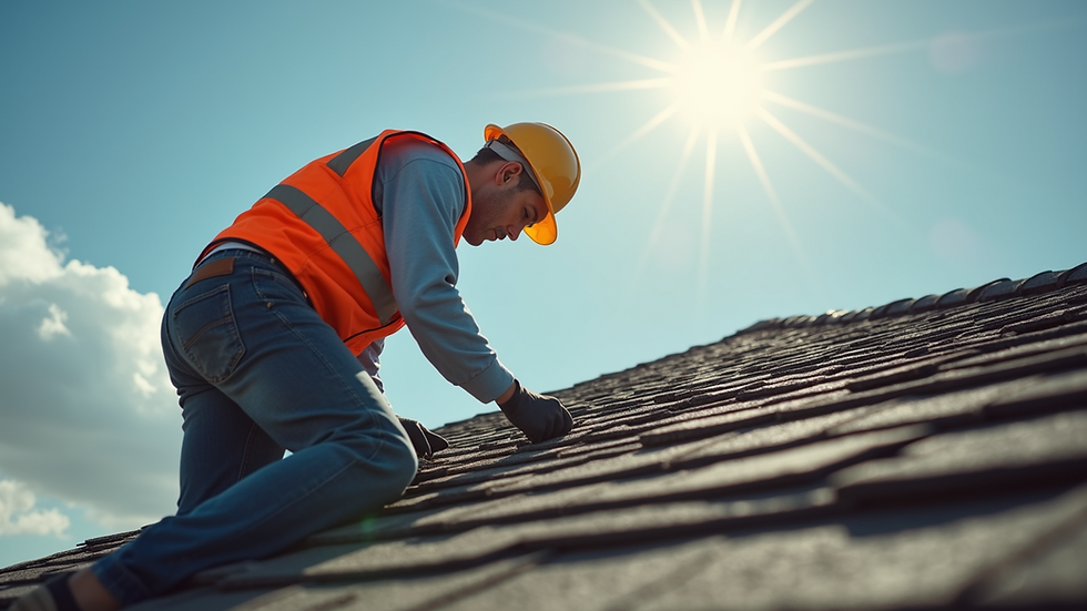 Eye-level view of a home inspector examining a roof