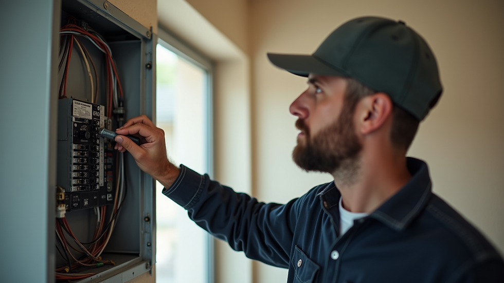 Close-up view of a home inspector checking electrical panel