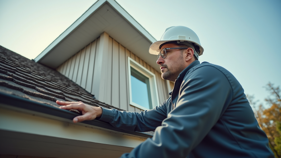 Eye-level view of a home inspector examining the roof