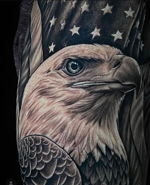 american flag eagle tattoo black and grey