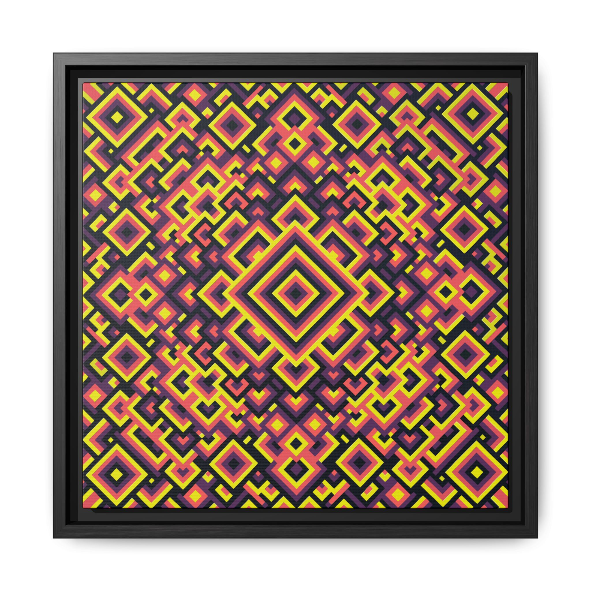 Emissary Framed Canvas Art — Vibrant Retro Diamond Pattern