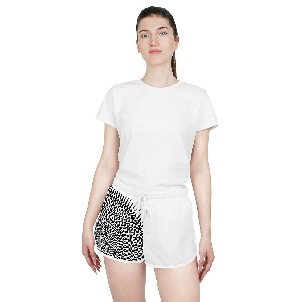 Thumbnail: Cascade Women's Shorts — Black & White Optical Spiral Print