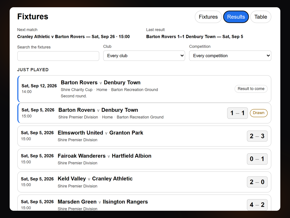 Sports Fixtures & League Table screenshot 4