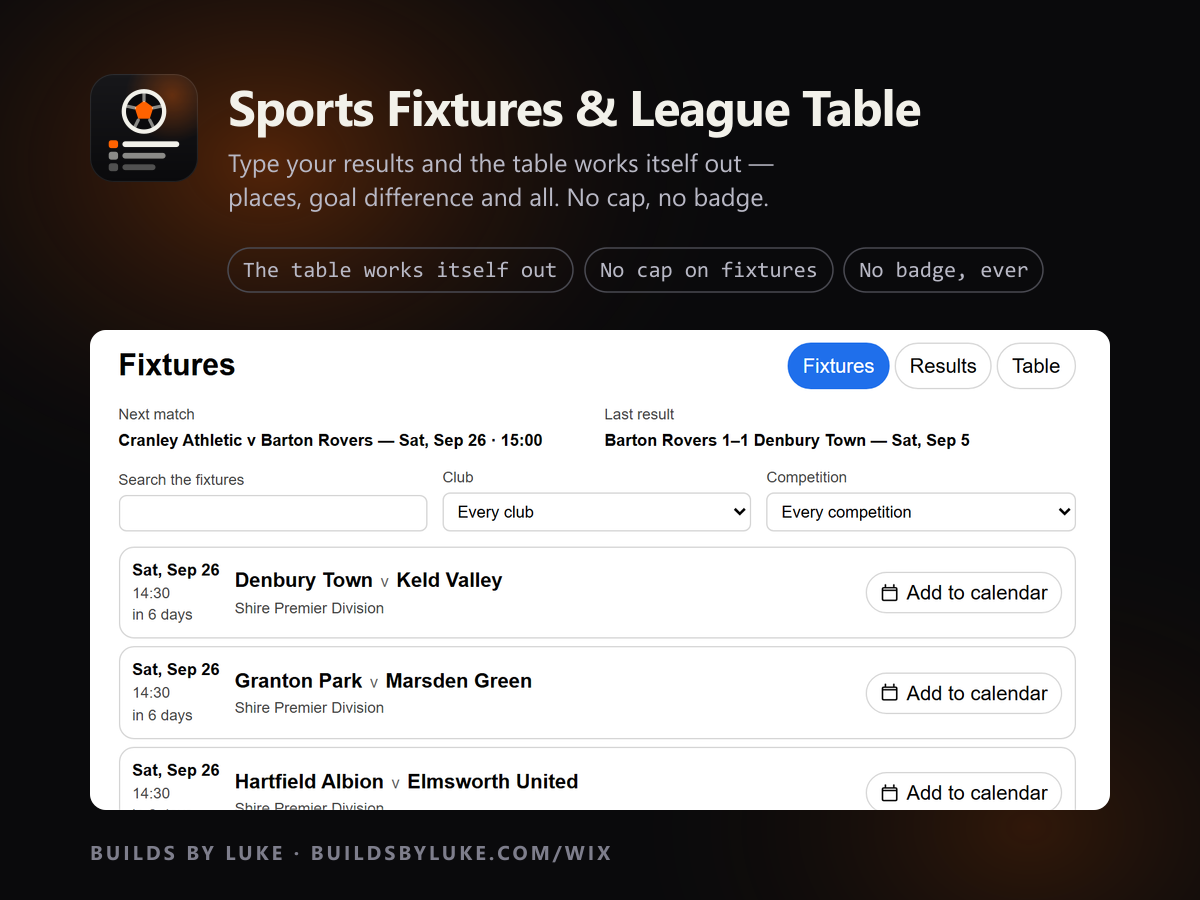 Sports Fixtures & League Table screenshot 1
