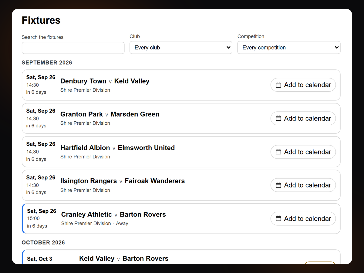 Sports Fixtures & League Table screenshot 5