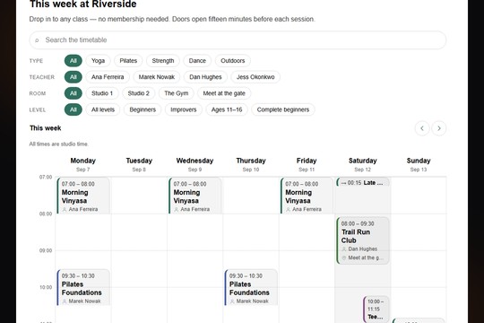 Class & Event Timetable banner