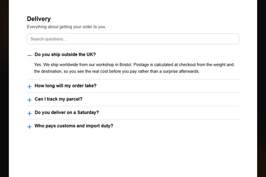 FAQ Sections and Search banner