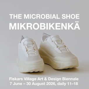 Korvaa – the world's first shoe made from three microbially produced materials, on show in Fiskars