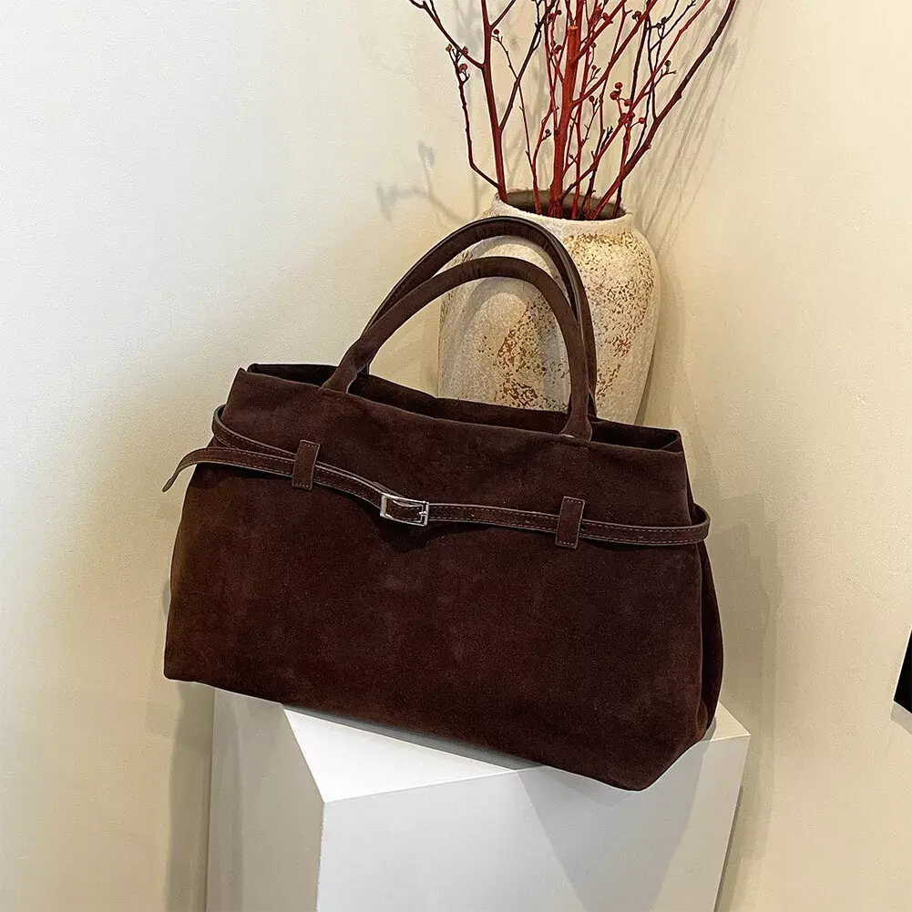 Belted Faux Suede Tote Bag