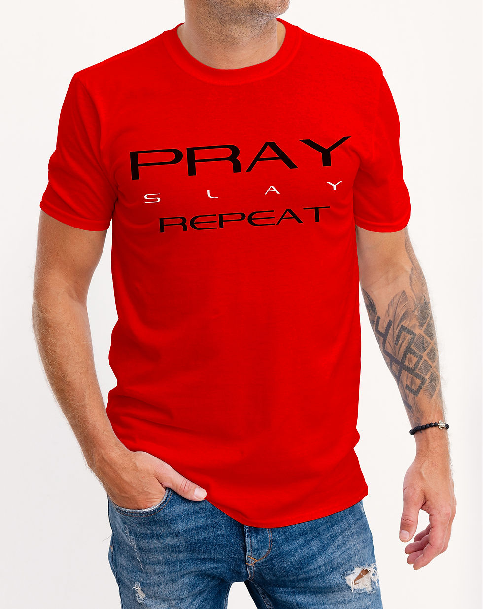 Thumbnail: Pray Slay Repeat Men's Printed Tee