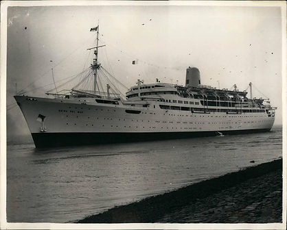 Photo of the Reina dated 3 march 1956 during speed trials shortly before her maiden voyage