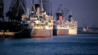 Colour pic of the Reina in Southampton Docks with another Union-Castle ship