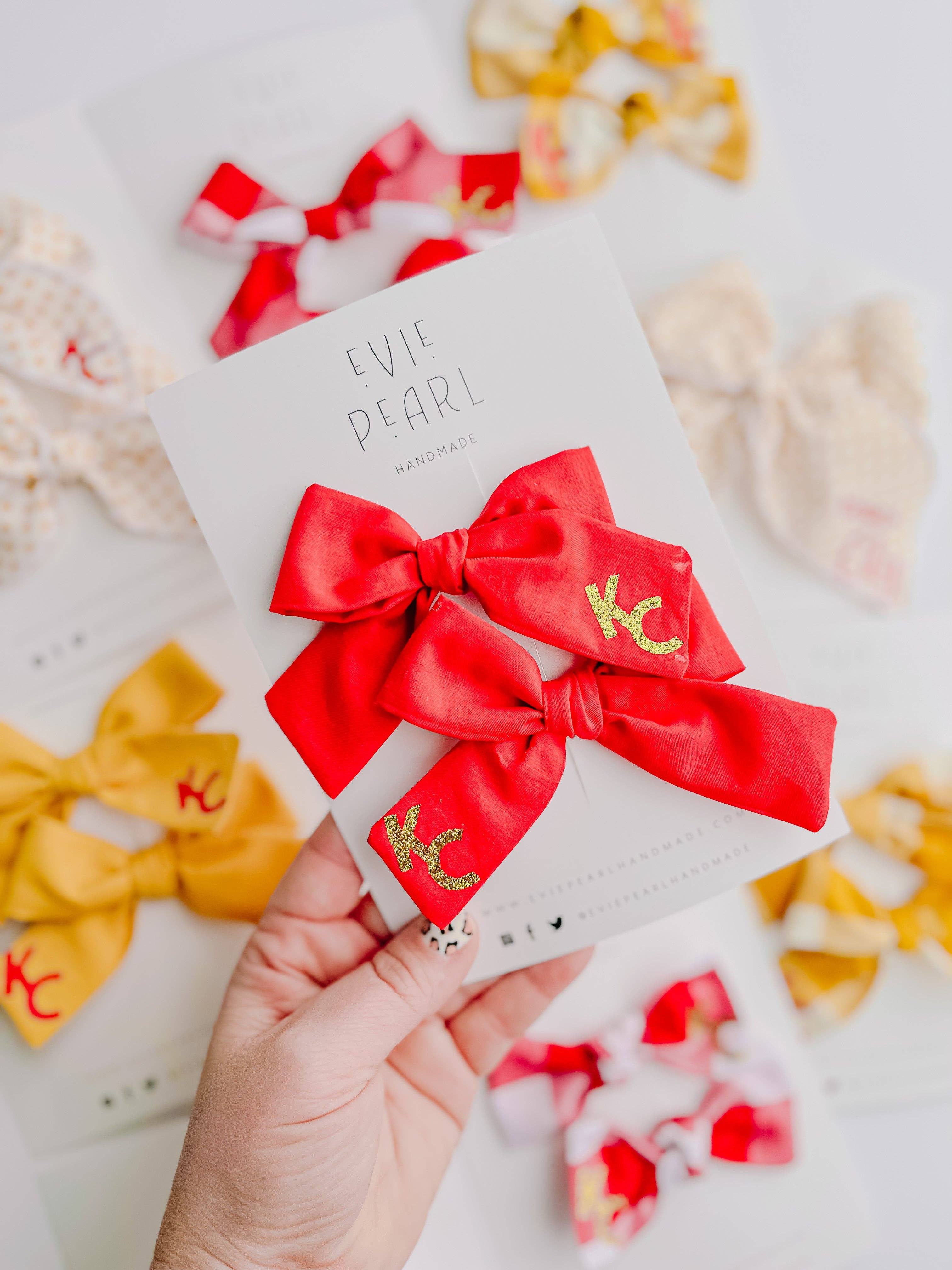 Evie Pearl Handmade LLC - Red KC Medium Pinwheel Pigtail Set