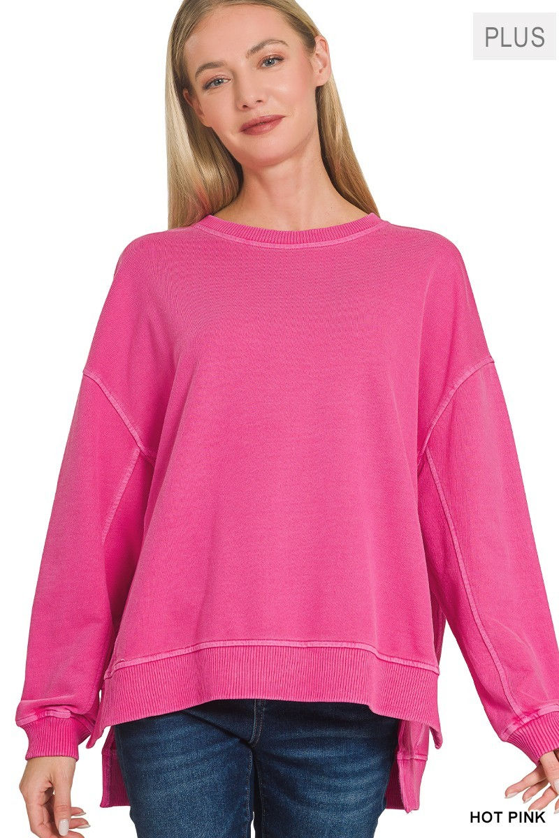 HOT PINK | Plus F/terry Pigment Dye & Enzyme Washing Pullover