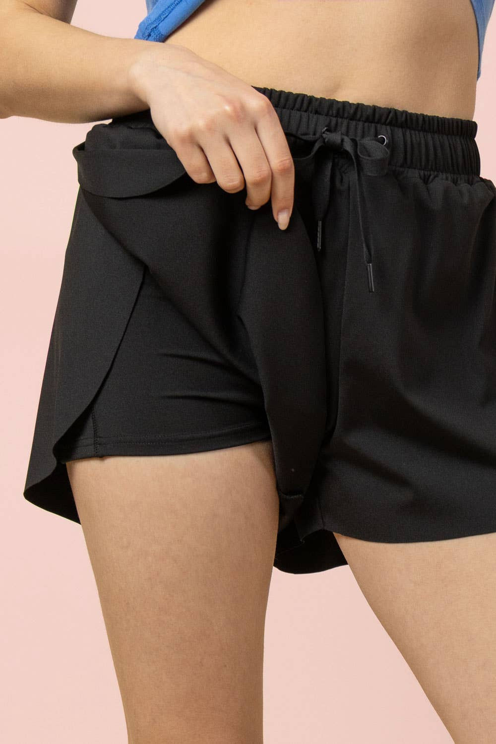 Black | Side Overlap Activewear Shorts W/ Shorts Lining