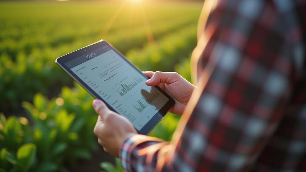 High angle view of a farmer using a tablet to monitor smart farm data