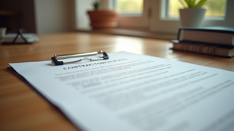Eye-level view of a contract document on a wooden table