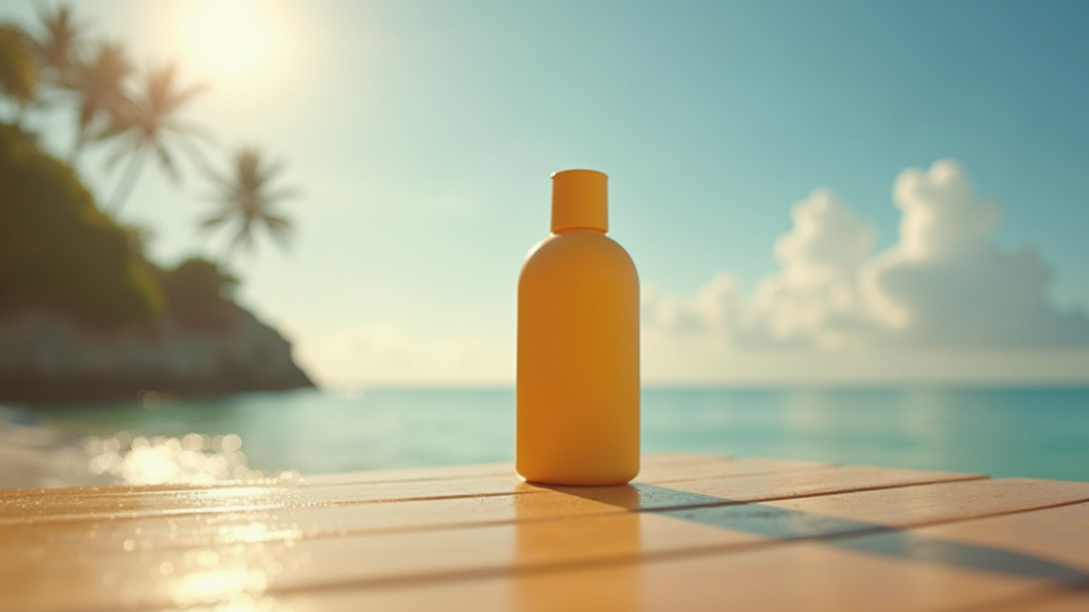 Close-up view of sunscreen bottle on a wooden surface