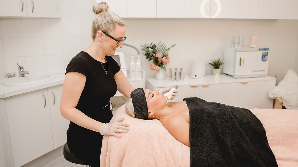 Eye-level view of a serene beauty treatment room with soft lighting