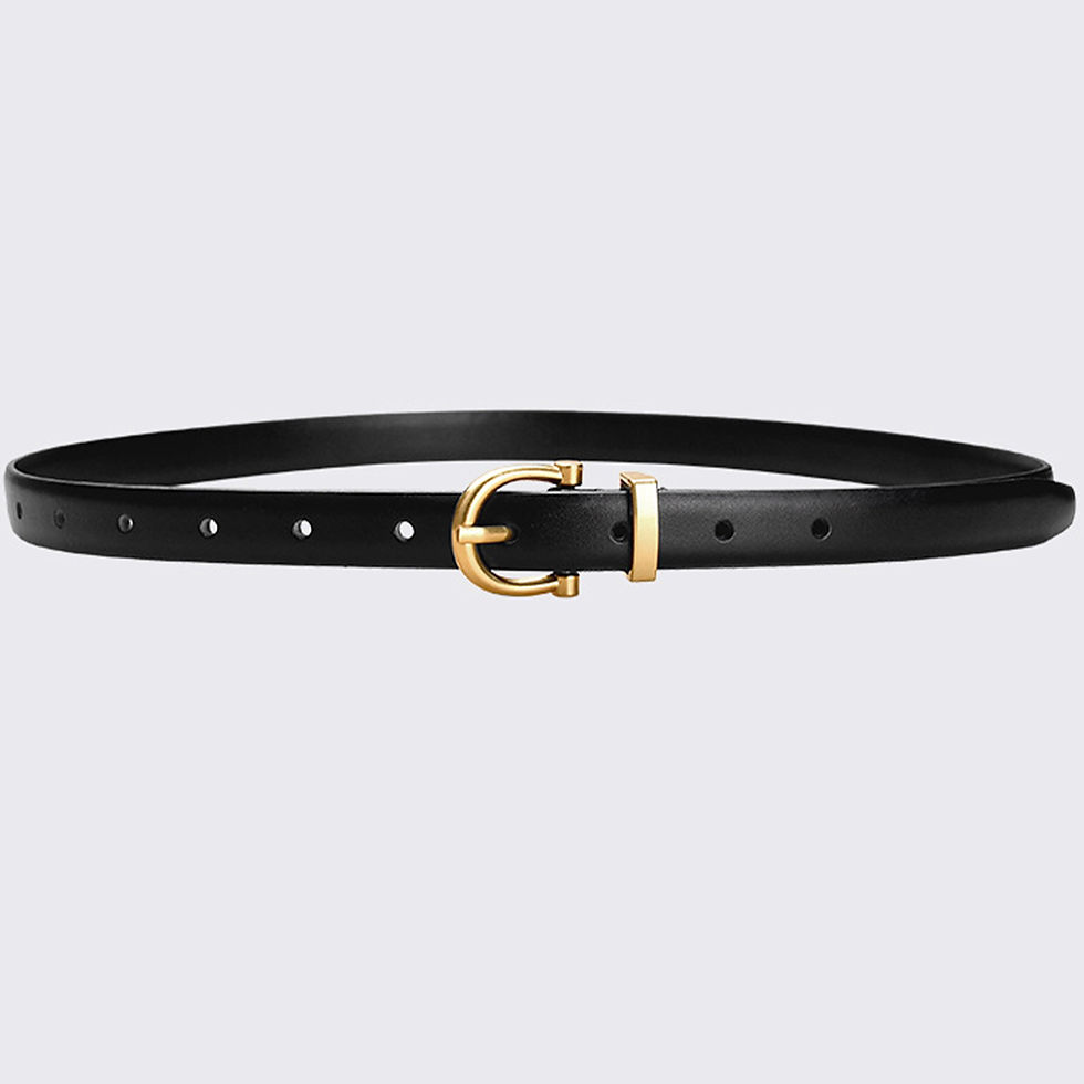 Thumbnail: Classic Skinny Black Belt with Gold Buckle