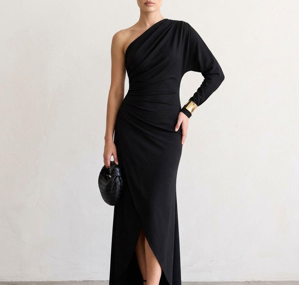 The Aurora One-Shoulder Drape Maxi Dress
