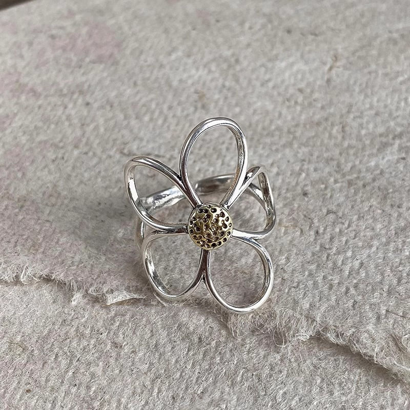 Thumbnail: Minimalist Silver Hollow Flower Ring