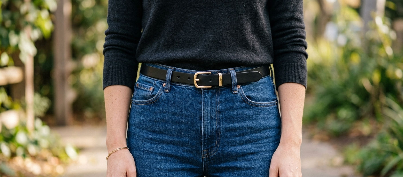 Classic Skinny Black Belt with Gold Buckle