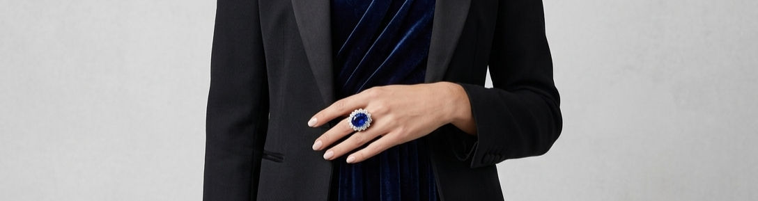 Royal Blue Sapphire Halo Statement Ring