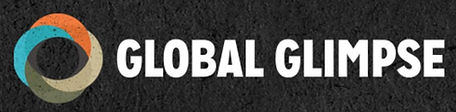 Black, teal, red, and gold Global Glimpse logo