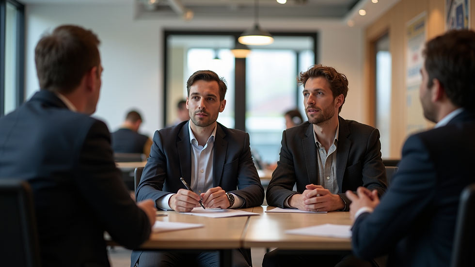 Eye-level view of a networking event with builders and suppliers engaging