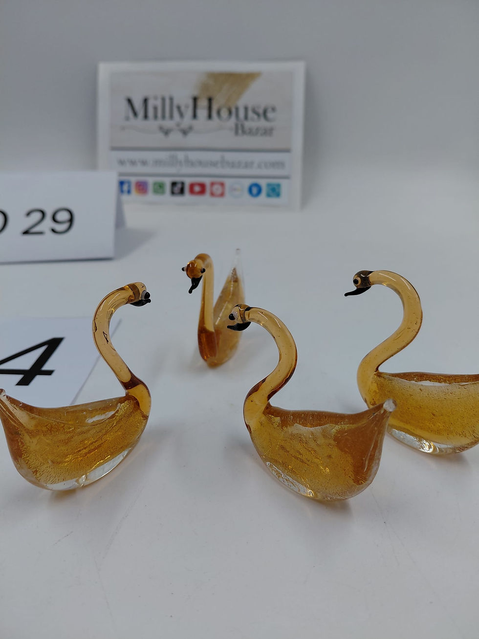 Miniatura: Lotto 4 cigni in vetro decorativi