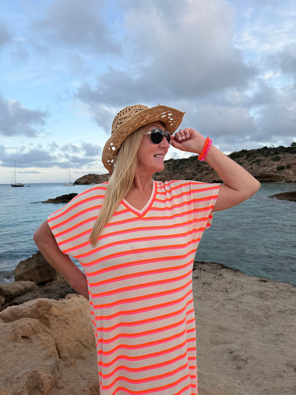 Miniaturbild: Crochet Sommer Maxi Kleid in Häkel Optik „Neon Stripes“
