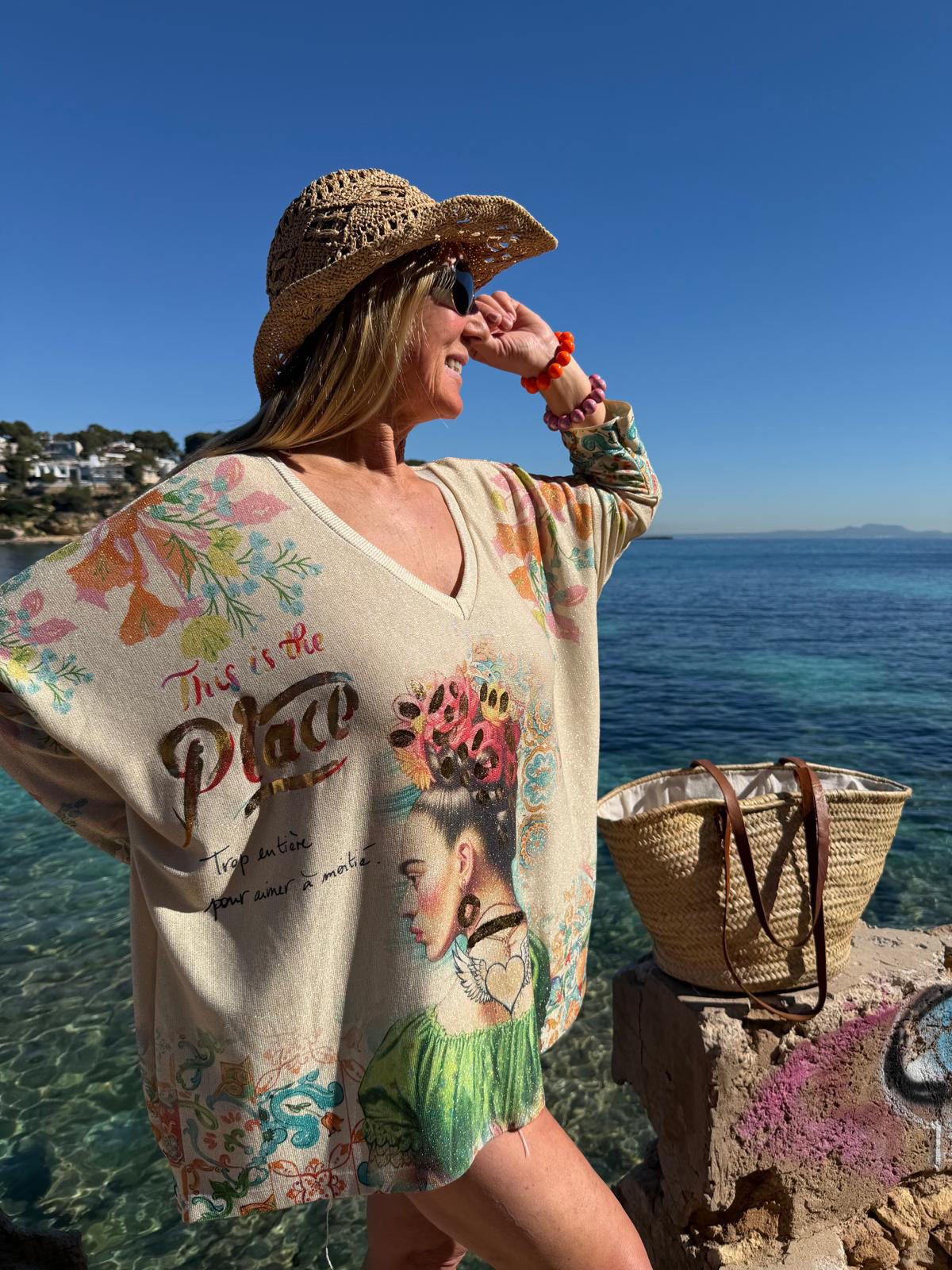 Oversize Sommer Strick Pullover „Frida Kahlo“