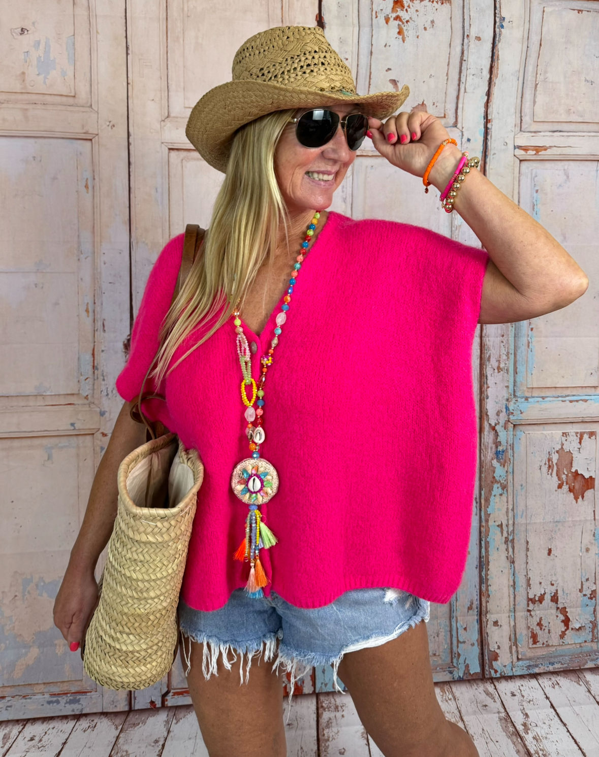 Oversize Poncho / Pullunder mit Knopfleiste 