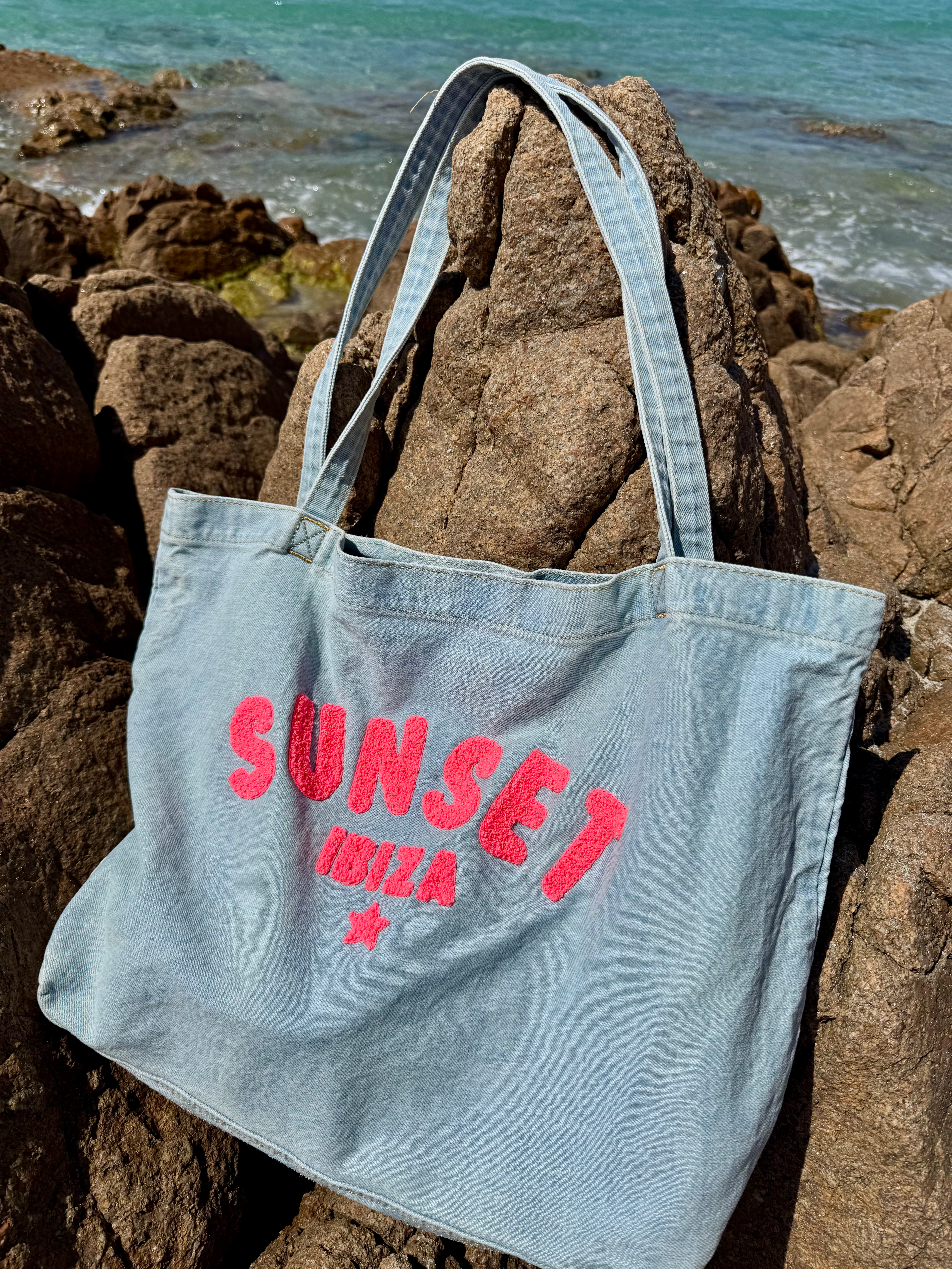 Hochwertige Jeans Tasche „Ibiza Sunset“