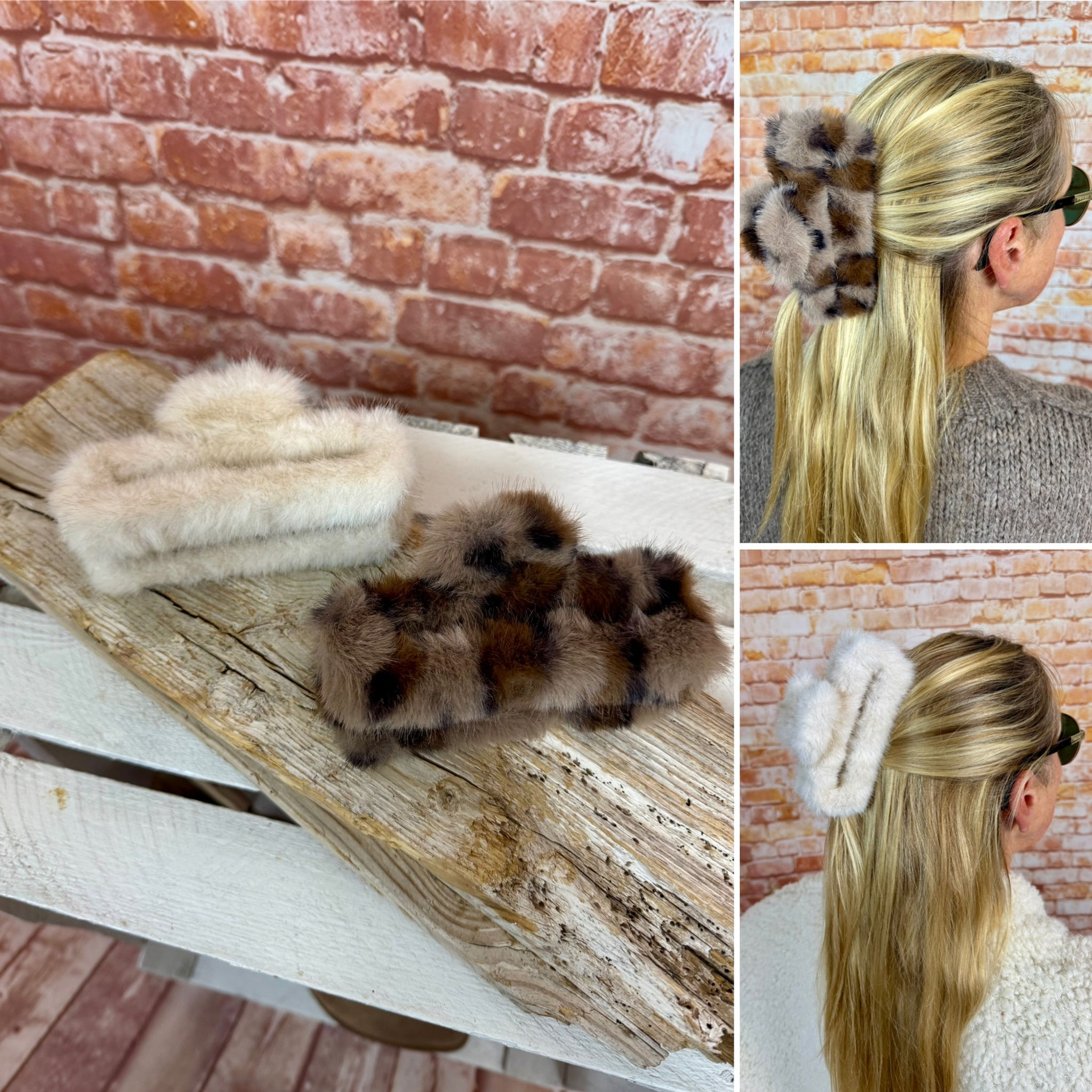 Fell Hair Clips / Haarspangen „leo“ & „creme“