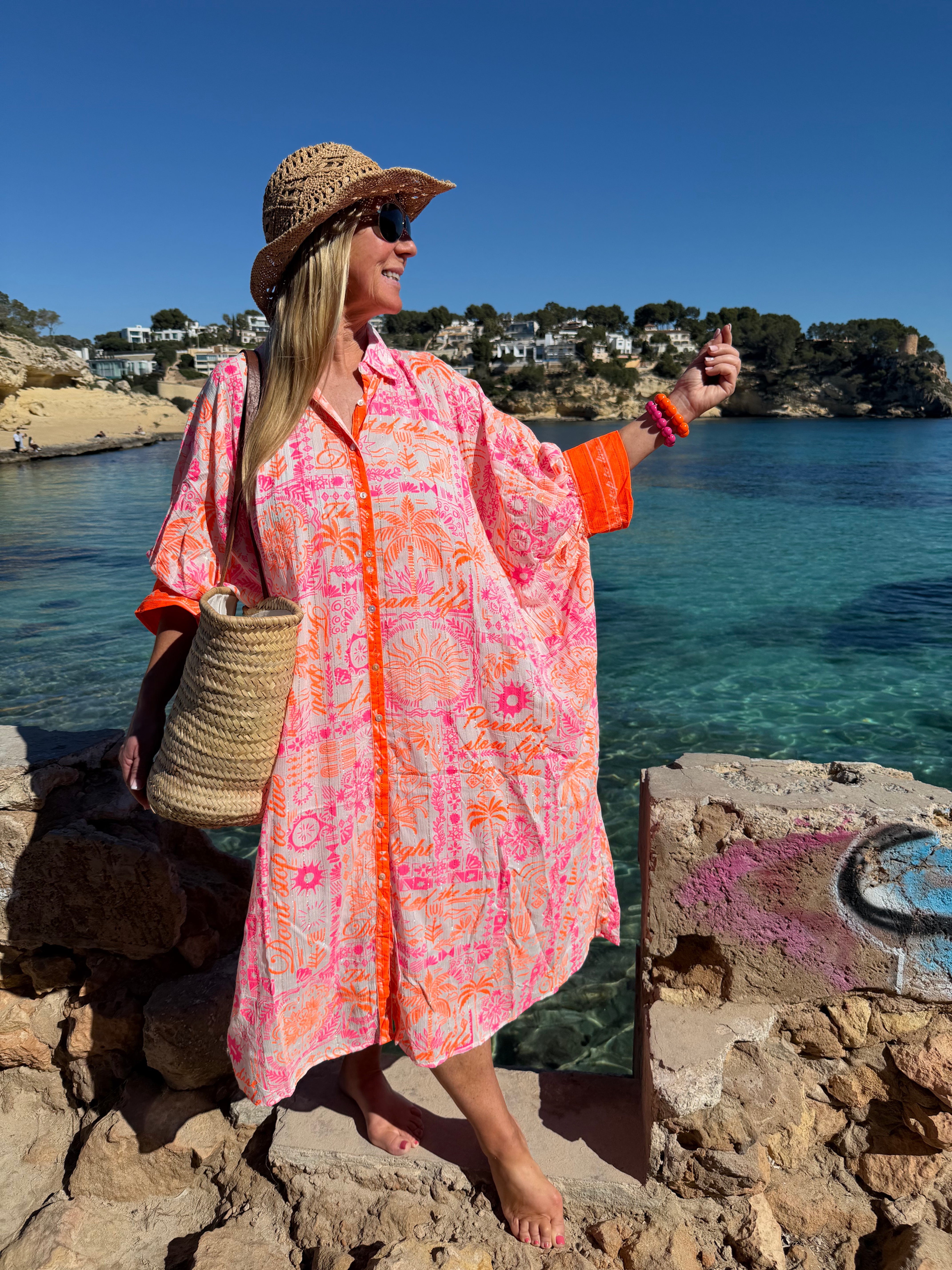Oversize Ibiza Hemd Kleid „Don‘t stop to live“