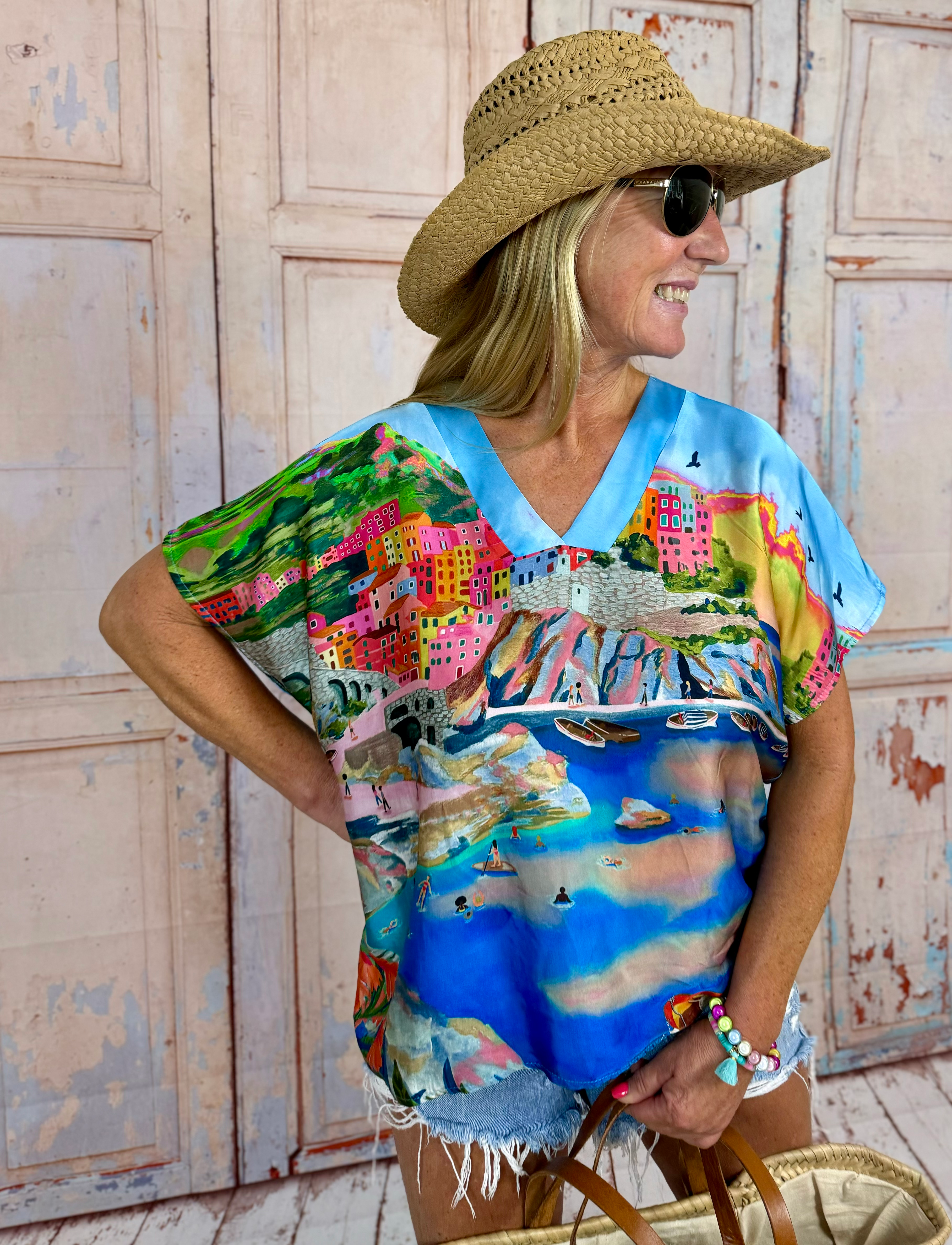 Hochwertiges Satin Blusen Shirt „Cinque Terre“