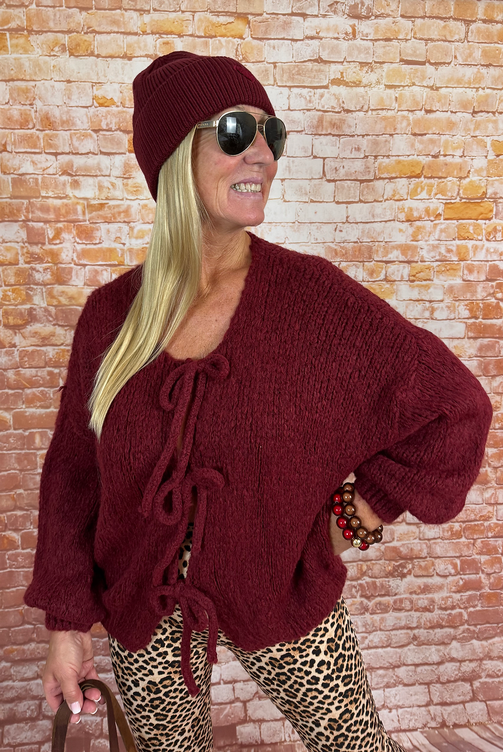 Miniaturbild: Cozy Schleifen Jacke „Burgundy“