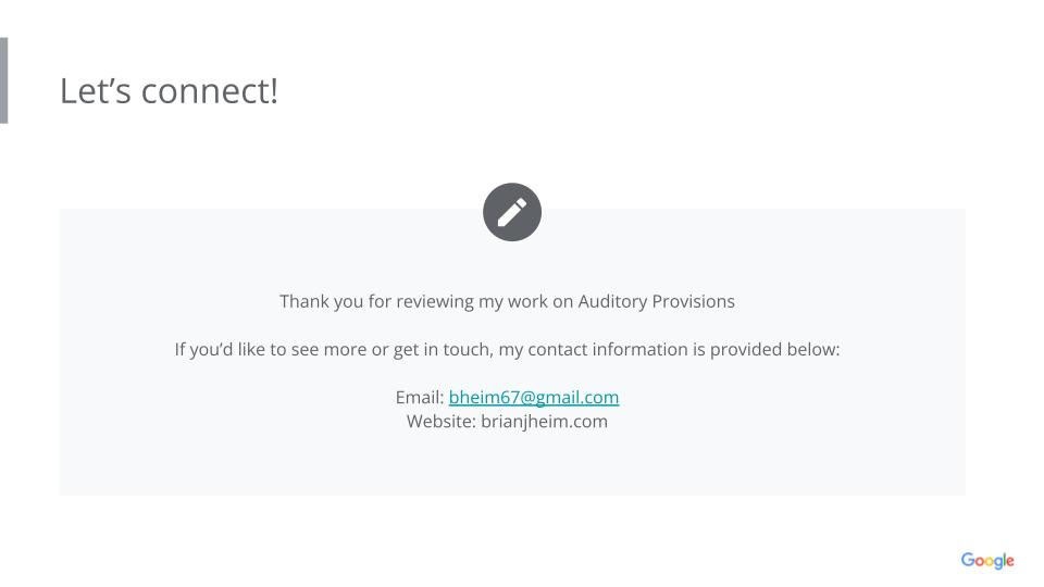 Google UX Design Certificate - Portfolio Project 1 - Case study slide deck - Auditory Prov