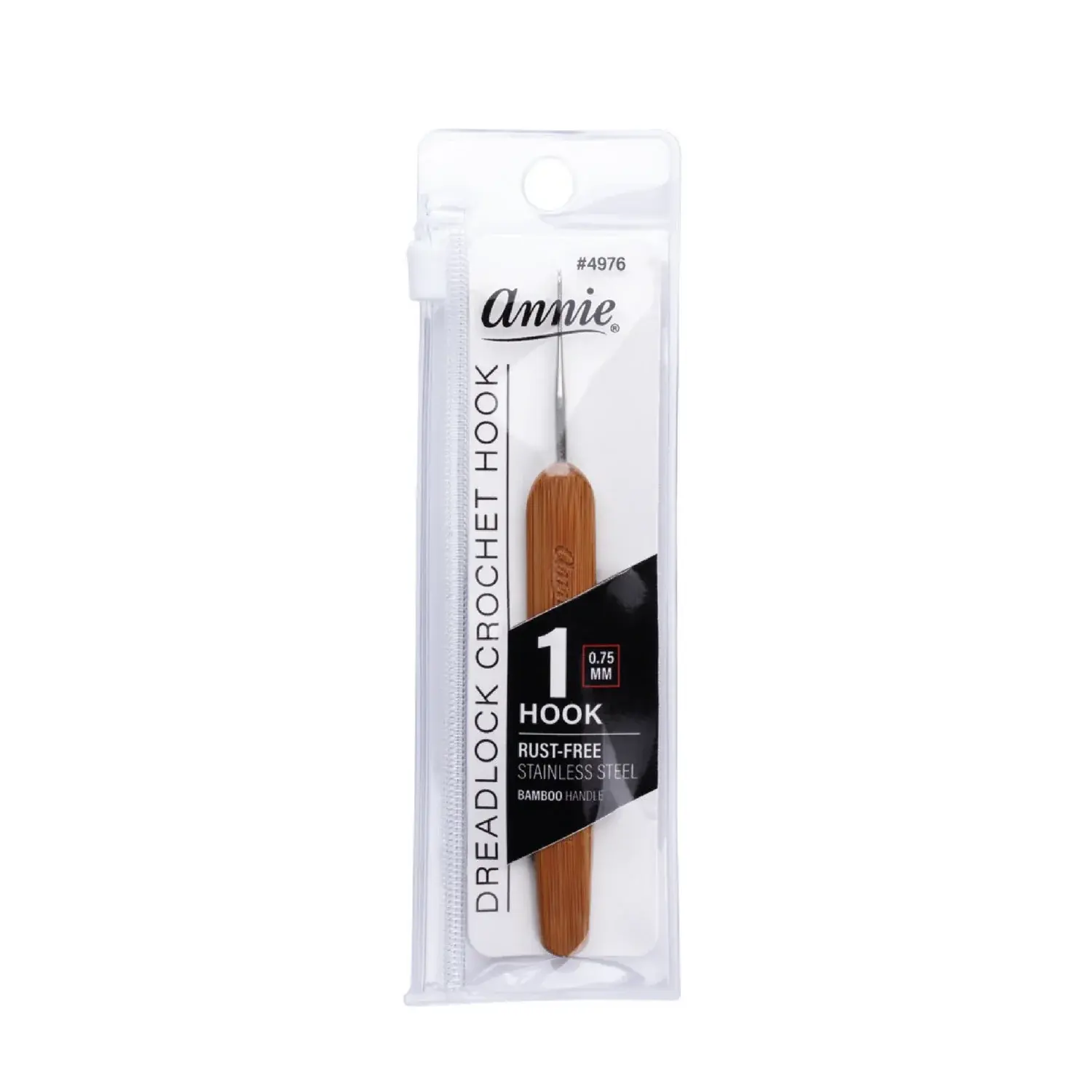 Annie Dreadlock Crochet Hook, size 1.0 mm, rust-free, in clear packaging