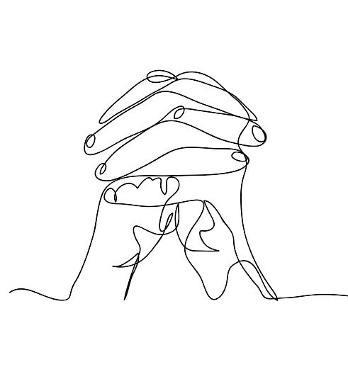 line drawing of grasped praying hands by DODOMO Shutterstock