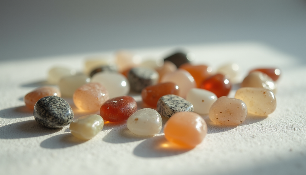 A range of gemstones glowing under gentle morning sunlight