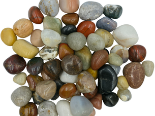 An assortment of earth tone tumbled gemstones